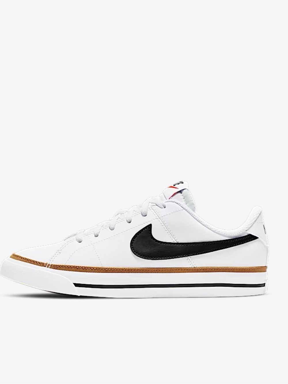 Nike Kids White Sneakers with Black Swoosh and Tan Trim